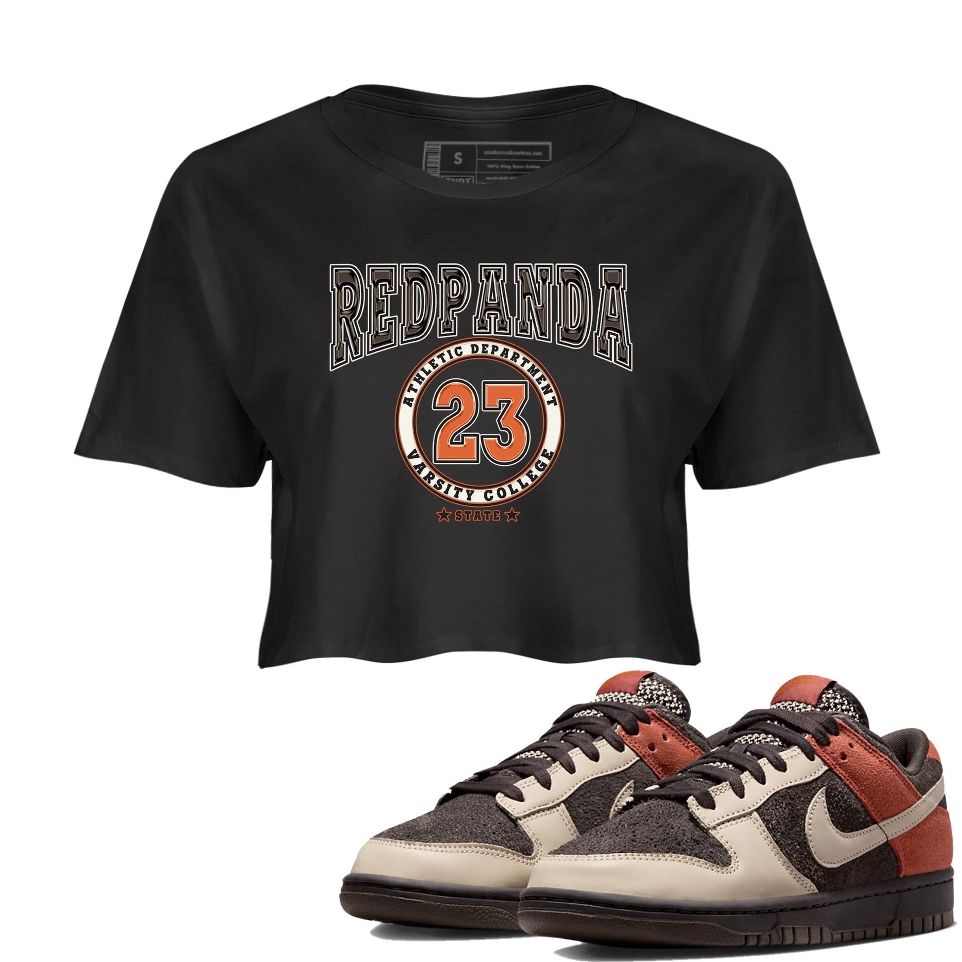 Nike Low Dunk Red Panda shirt to match jordans Varsity sneaker tees Nike Dunk Red Panda SNRT Sneaker Tees Black 1 Crop T-Shirt