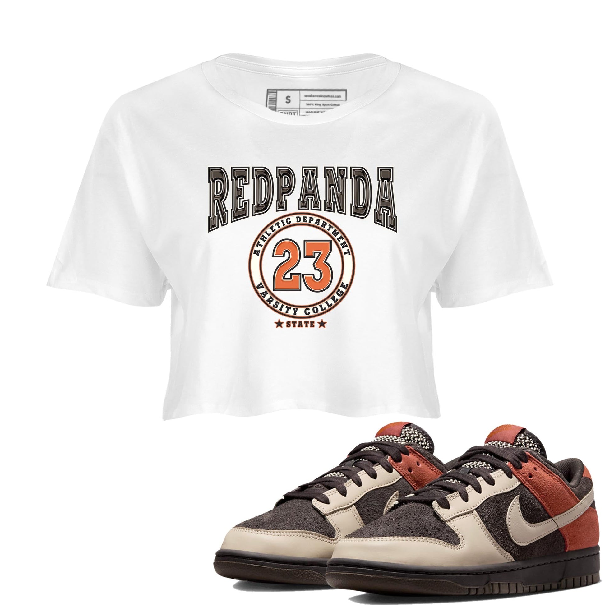 Nike Low Dunk Red Panda shirt to match jordans Varsity sneaker tees Nike Dunk Red Panda SNRT Sneaker Tees White 1 Crop T-Shirt