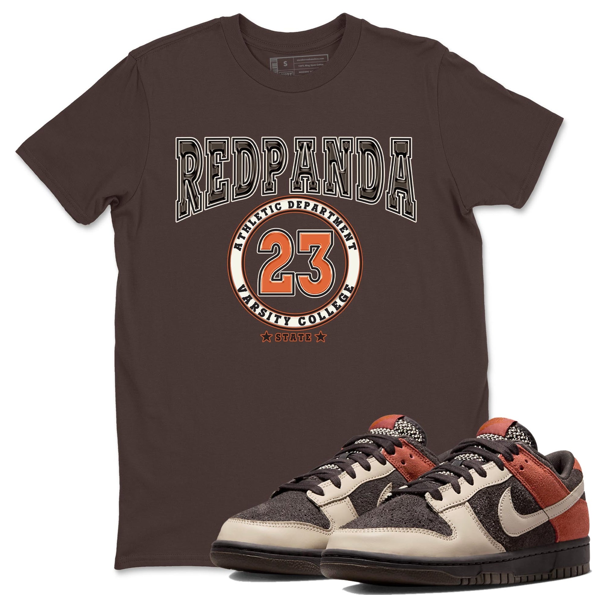 Nike Low Dunk Red Panda shirt to match jordans Varsity sneaker tees Nike Dunk Red Panda SNRT Sneaker Tees Unisex Streetwear Clothing Dark Chocolate 1 T-Shirt