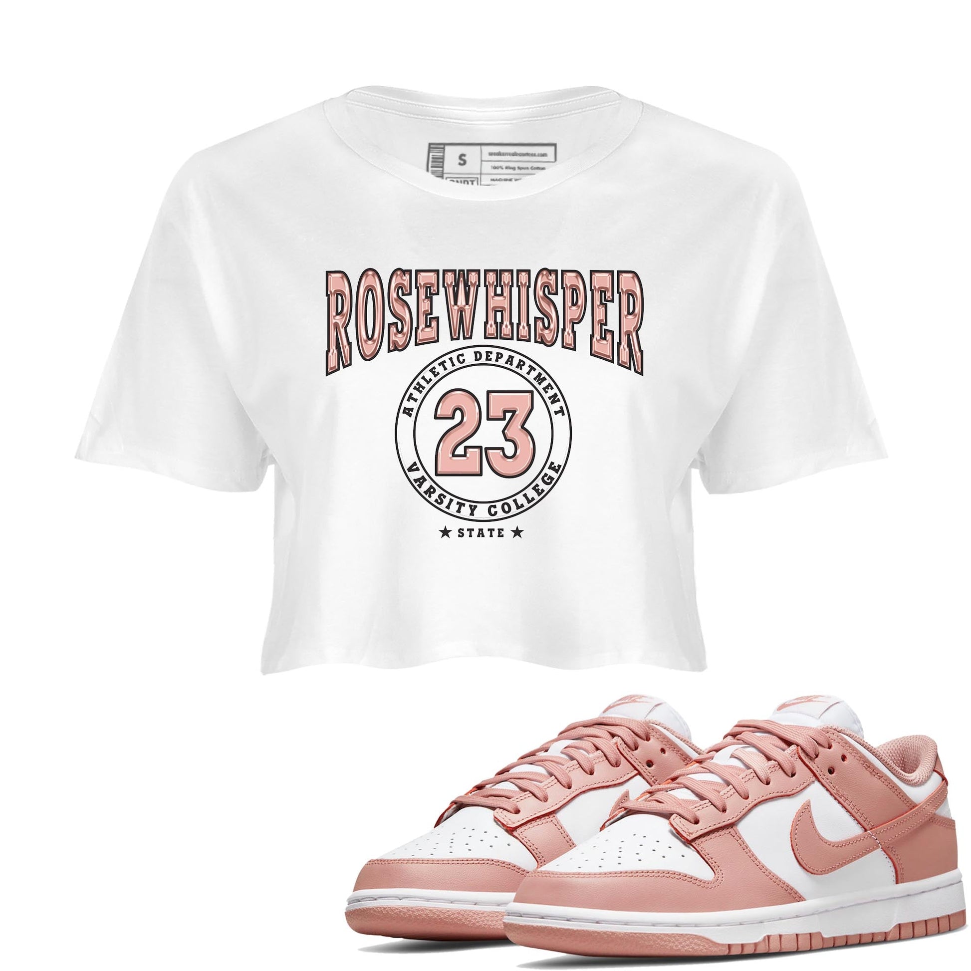 Nike Dunks Low Rose Whisper shirt to match jordans Varsity sneaker tees Nike Dunk Rose Whisper SNRT Sneaker Release Tees White 1 Crop T-Shirt