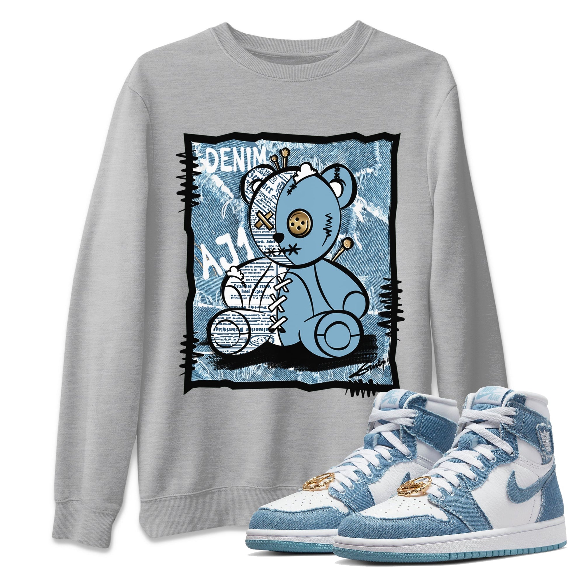 Jordan 1 Denim Sneaker Match Tees Vintage Bear Sneaker Tees Jordan 1 Denim Sneaker Release Tees Unisex Shirts