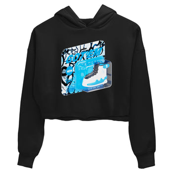 9s Powder Blue shirt to match jordans Vintage Packaging sneaker tees Air Jordan 9 Powder Blue SNRT Sneaker Release Tees Black 2 crop length shirt