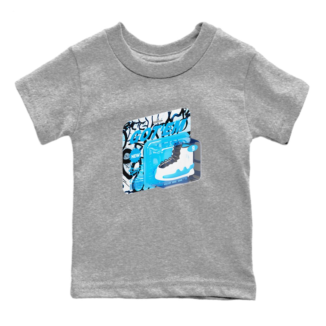 9s Powder Blue shirt to match jordans Vintage Packaging sneaker tees Air Jordan 9 Powder Blue SNRT sneaker release tees baby toddler Heather Grey 2 cotton Shirt