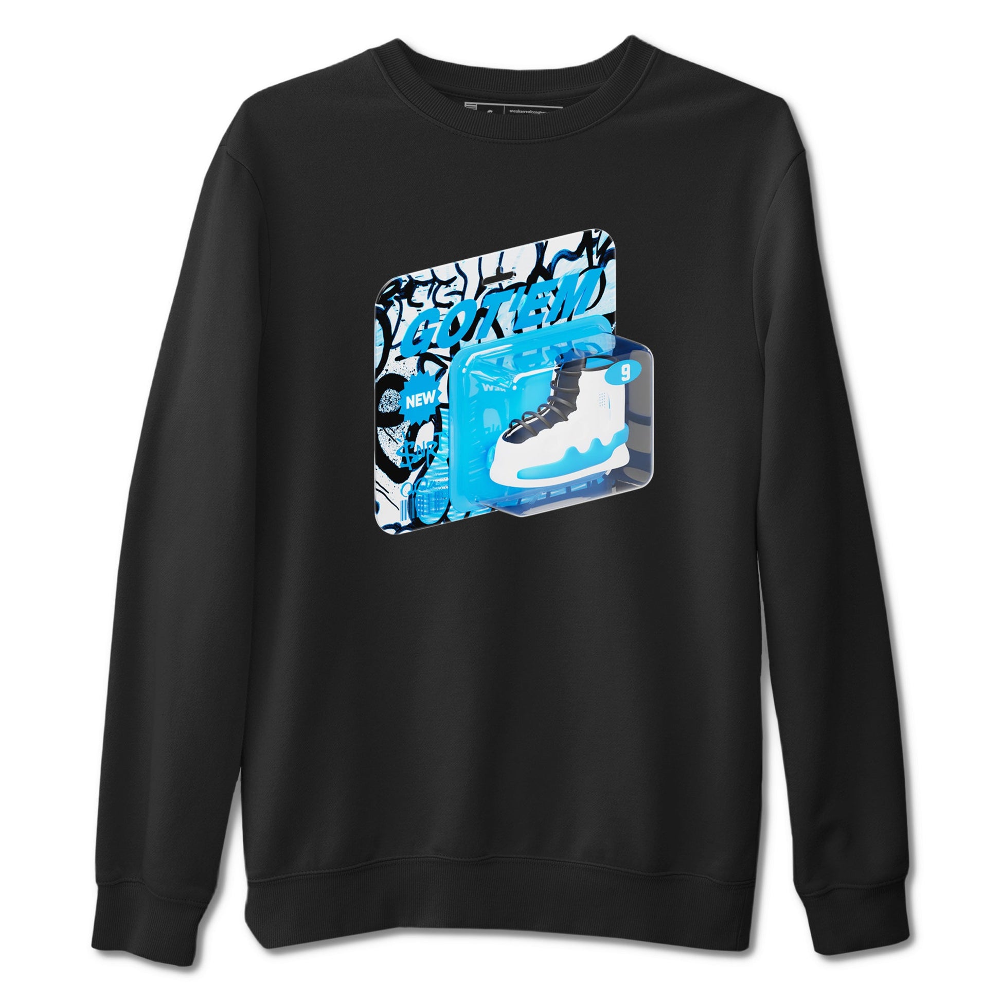 9s Powder Blue shirt to match jordans Vintage Packaging sneaker tees Air Jordan 9 Powder Blue SNRT Sneaker Release Tees unisex cotton Black 2 crew neck shirt