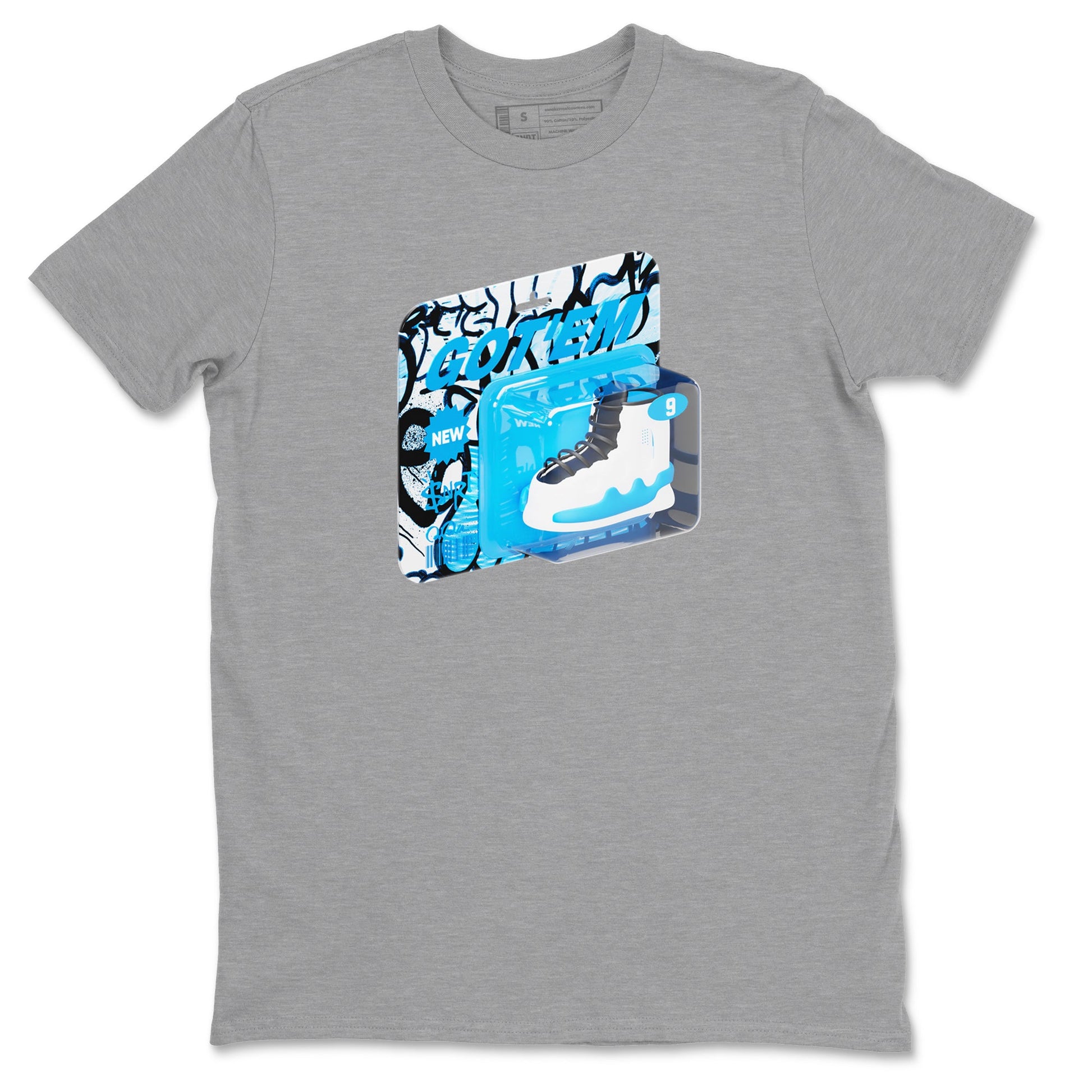 9s Powder Blue shirt to match jordans Vintage Packaging sneaker tees Air Jordan 9 Powder Blue SNRT Sneaker Release Tees unisex cotton Heather Grey 2 crew neck shirt