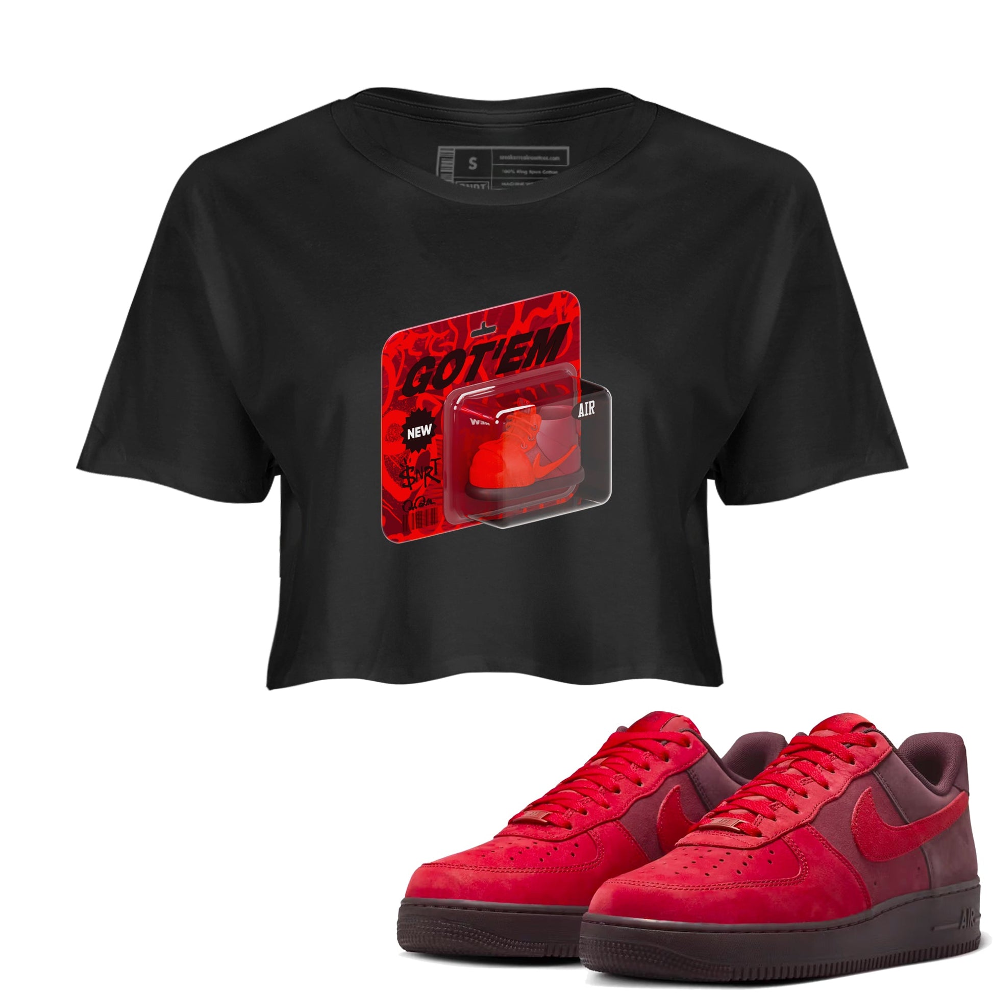 Air Force 1 Layers of Love shirt to match jordans Vintage Toy Packaging sneaker tees af1 Layers of Love SNRT Sneaker Release Tees Black 1 crop length shirt