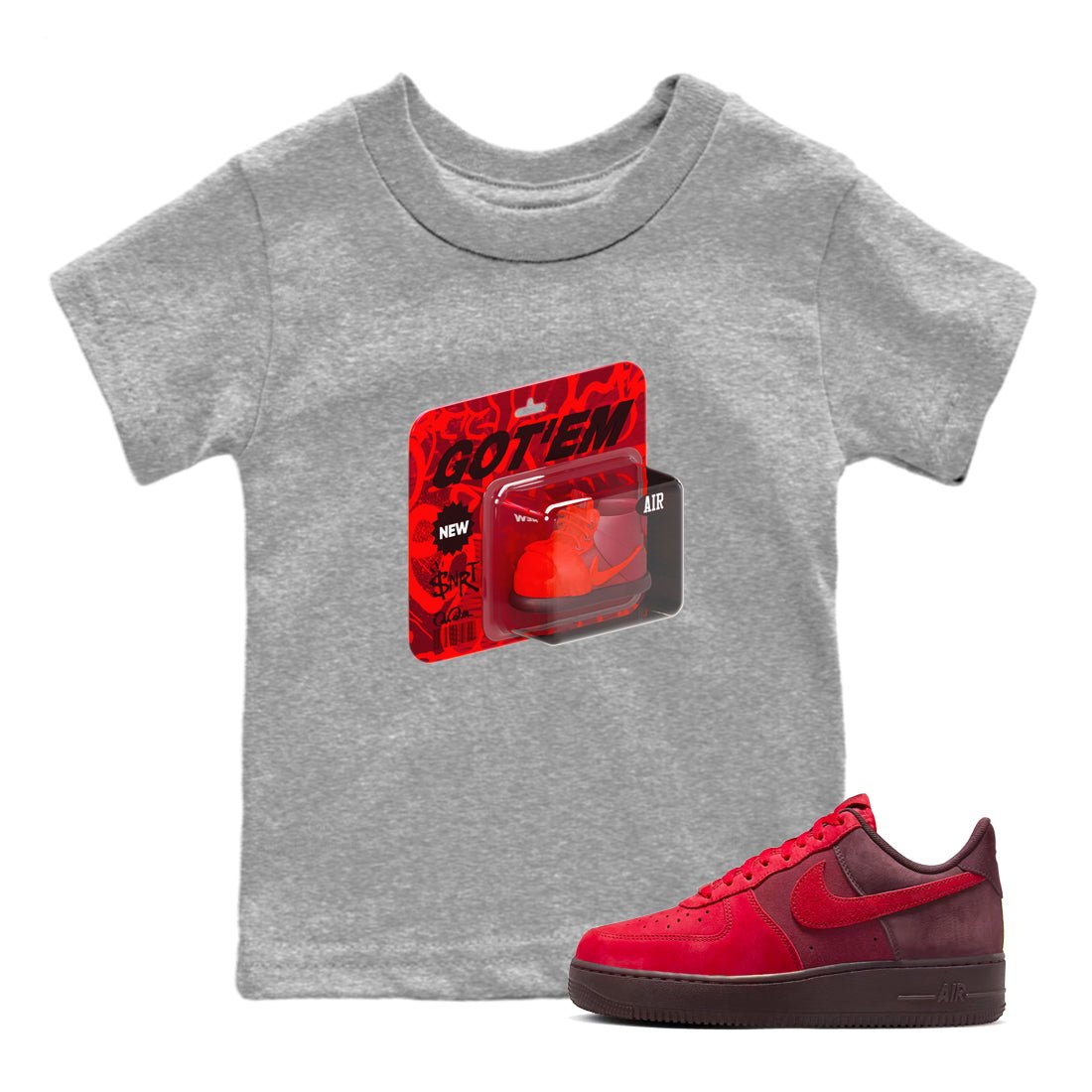 Air Force 1 Layers of Love shirt to match jordans Vintage Toy Packaging sneaker tees af1 Layers of Love SNRT sneaker release tees baby toddler Heather Grey 1 cotton Shirt