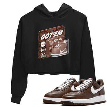 Air Force Low Chocolate shirt to match jordans Vintage Toy Packaging sneaker tees chocolate Nike Air Force Low Chocolate SNRT Sneaker Release Tees Black 1 Crop T-Shirt