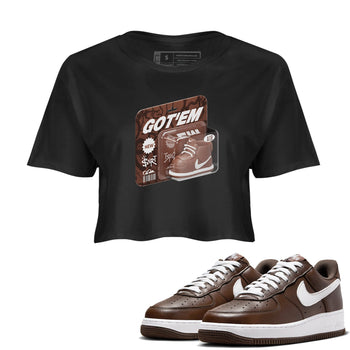 Air Force Low Chocolate shirt to match jordans Vintage Toy Packaging sneaker tees chocolate Nike Air Force Low Chocolate SNRT Sneaker Release Tees Black 1 Crop T-Shirt