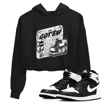 1s Black White shirt to match jordans Vintage Toy Packaging sneaker tees Air Jordan 1 High OG Black White SNRT Sneaker Release Tees Black 1 crop length shirt