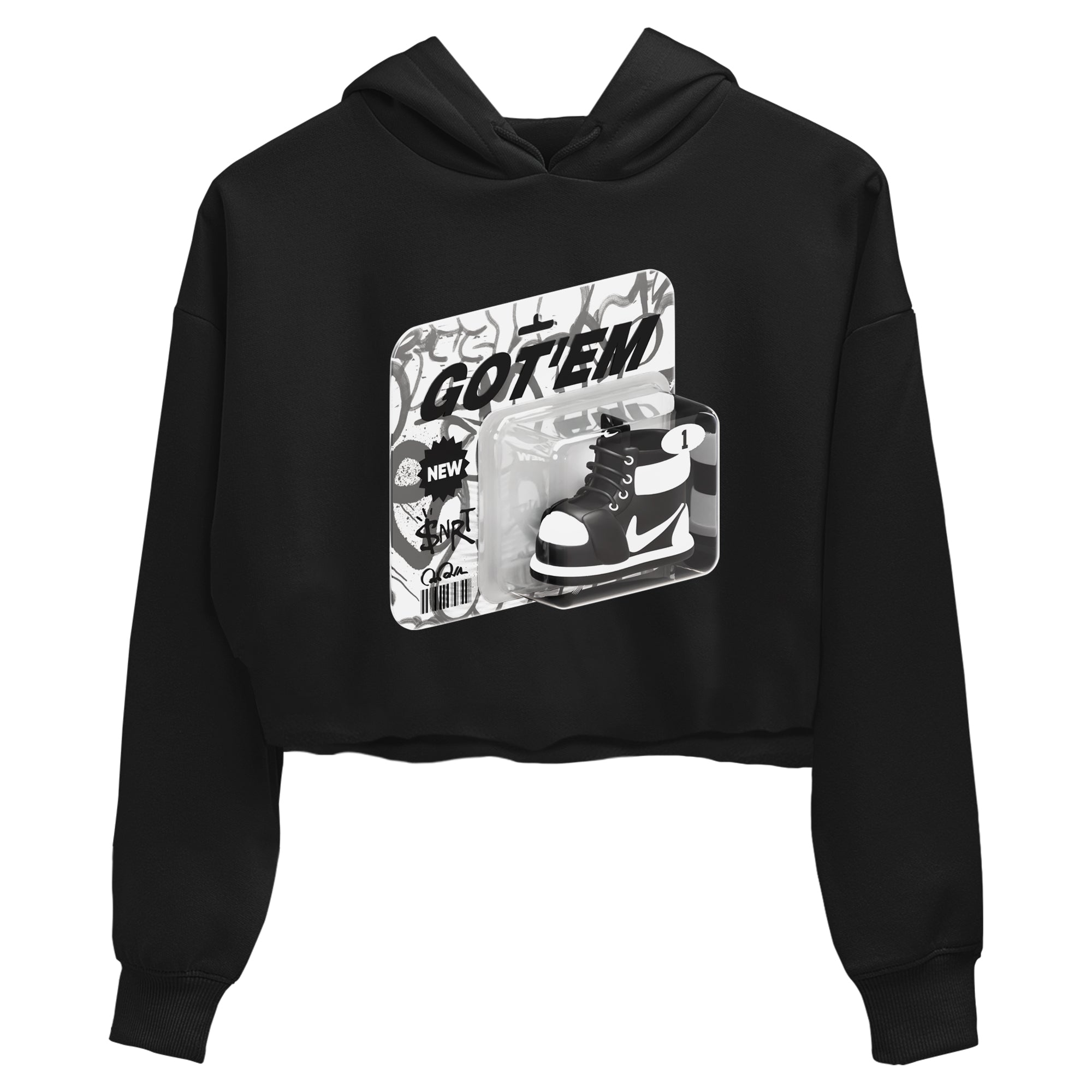 1s Black White shirt to match jordans Vintage Toy Packaging sneaker tees Air Jordan 1 High OG Black White SNRT Sneaker Release Tees Black 2 crop length shirt