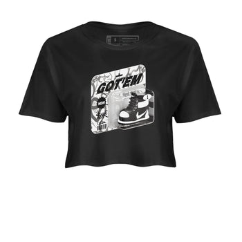 1s Black White shirt to match jordans Vintage Toy Packaging sneaker tees Air Jordan 1 High OG Black White SNRT Sneaker Release Tees Black 2 crop length shirt