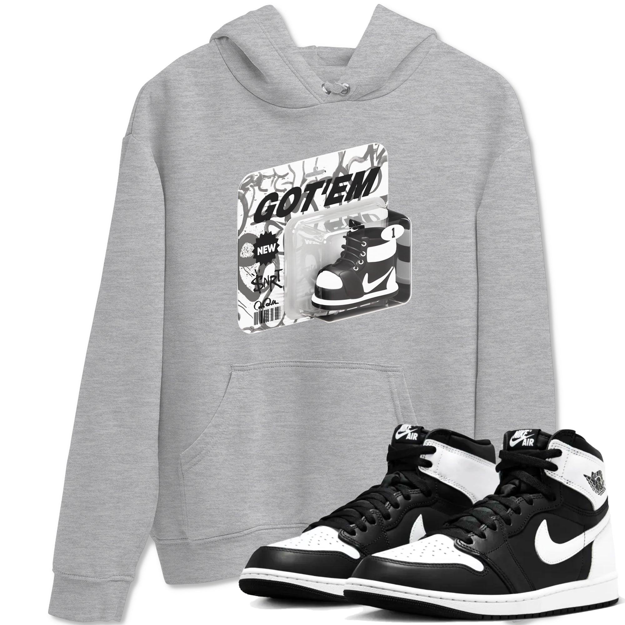 1s Black White shirt to match jordans Vintage Toy Packaging sneaker tees Air Jordan 1 High OG Black White SNRT Sneaker Release Tees unisex cotton Heather Grey 1 crew neck shirt
