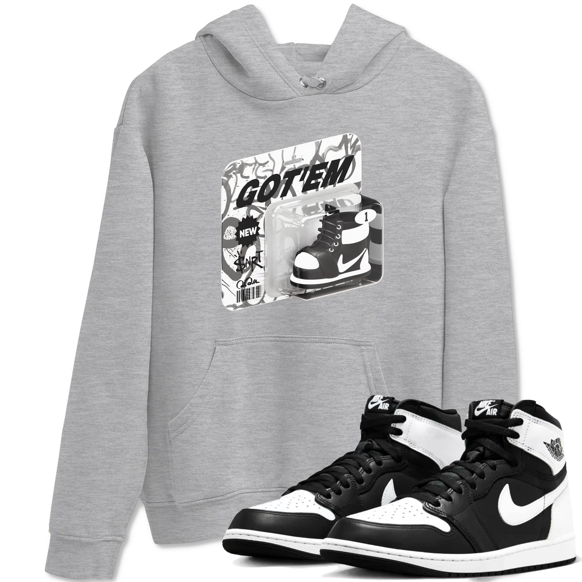 1s Black White shirt to match jordans Vintage Toy Packaging sneaker tees Air Jordan 1 High OG Black White SNRT Sneaker Release Tees unisex cotton Heather Grey 1 crew neck shirt