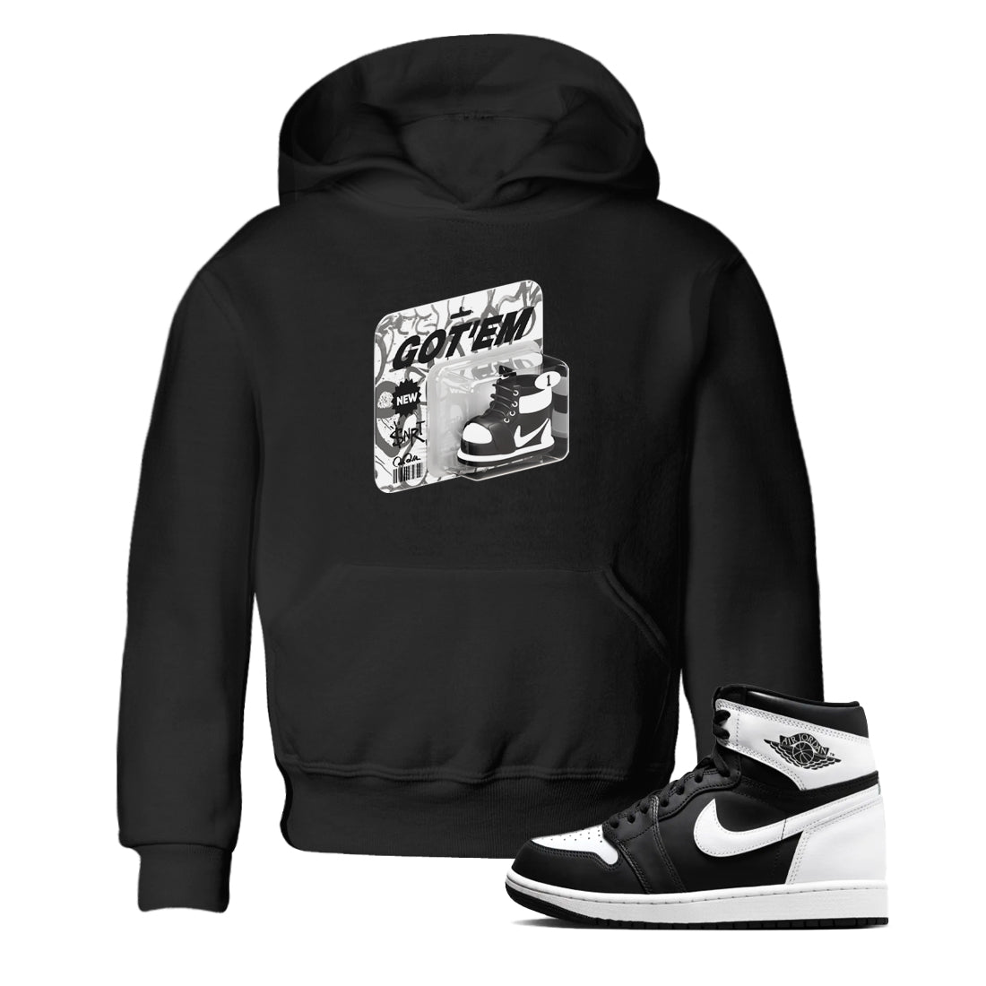 1s Black White shirt to match jordans Vintage Toy Packaging sneaker tees Air Jordan 1 High OG Black White SNRT sneaker release tees baby toddler Black 1 cotton Shirt