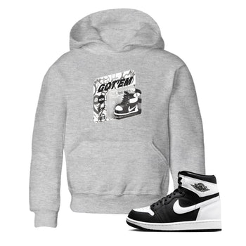 1s Black White shirt to match jordans Vintage Toy Packaging sneaker tees Air Jordan 1 High OG Black White SNRT sneaker release tees baby toddler Heather Grey 1 cotton Shirt