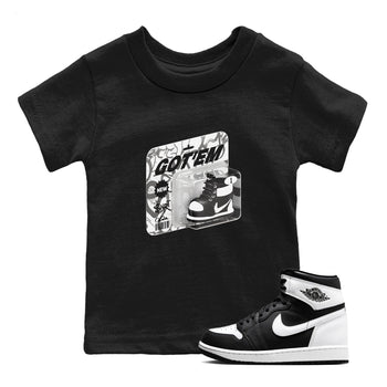 1s Black White shirt to match jordans Vintage Toy Packaging sneaker tees Air Jordan 1 High OG Black White SNRT sneaker release tees baby toddler Black 1 cotton Shirt