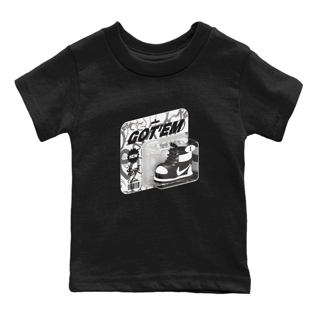 1s Black White shirt to match jordans Vintage Toy Packaging sneaker tees Air Jordan 1 High OG Black White SNRT sneaker release tees baby toddler Black 2 cotton Shirt