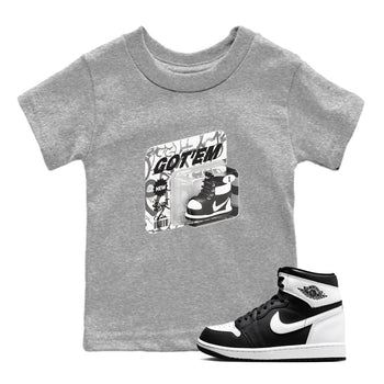 1s Black White shirt to match jordans Vintage Toy Packaging sneaker tees Air Jordan 1 High OG Black White SNRT sneaker release tees baby toddler Heather Grey 1 cotton Shirt