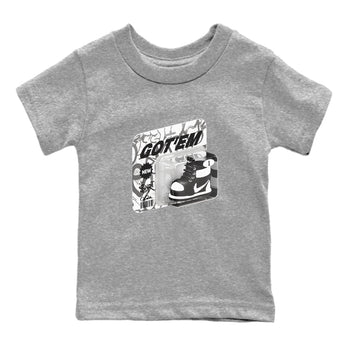 1s Black White shirt to match jordans Vintage Toy Packaging sneaker tees Air Jordan 1 High OG Black White SNRT sneaker release tees baby toddler Heather Grey 2 cotton Shirt