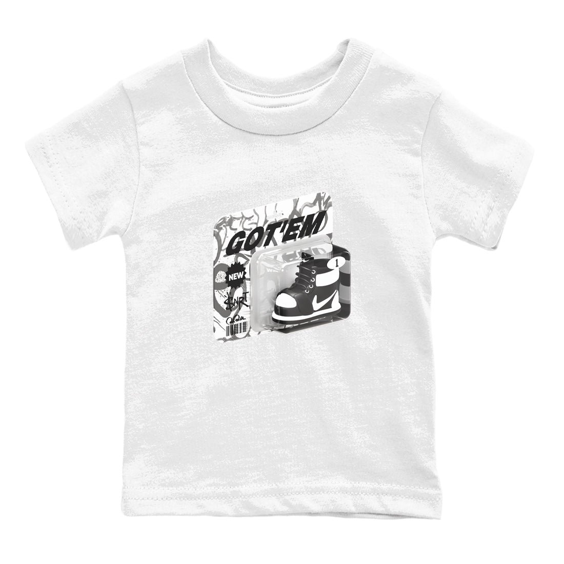 1s Black White shirt to match jordans Vintage Toy Packaging sneaker tees Air Jordan 1 High OG Black White SNRT sneaker release tees baby toddler White 2 cotton Shirt