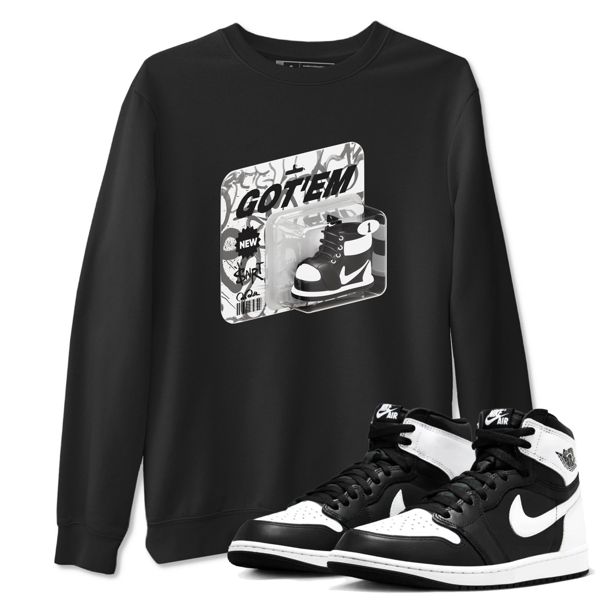 1s Black White shirt to match jordans Vintage Toy Packaging sneaker tees Air Jordan 1 High OG Black White SNRT Sneaker Release Tees unisex cotton Black 1 crew neck shirt