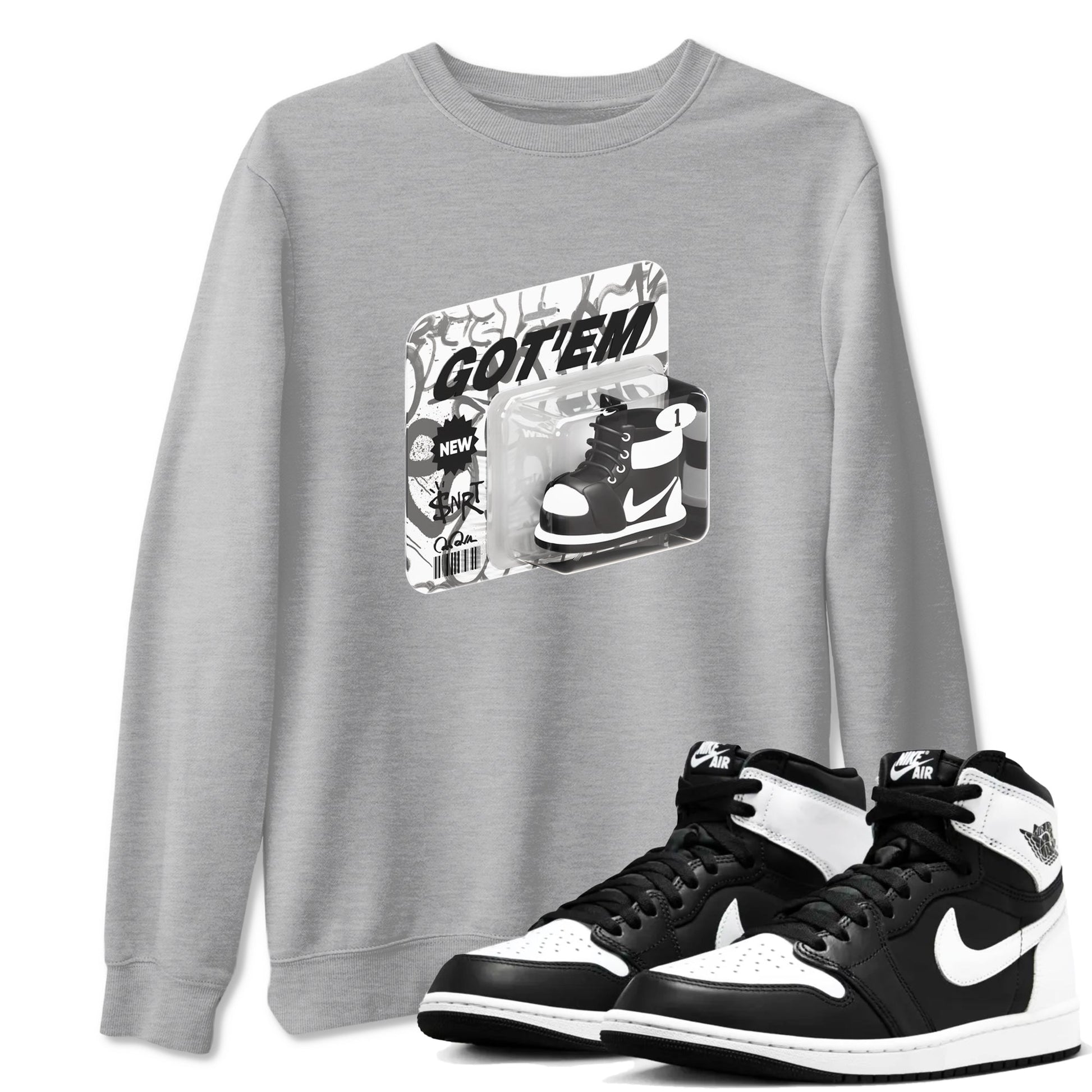1s Black White shirt to match jordans Vintage Toy Packaging sneaker tees Air Jordan 1 High OG Black White SNRT Sneaker Release Tees unisex cotton Heather Grey 1 crew neck shirt
