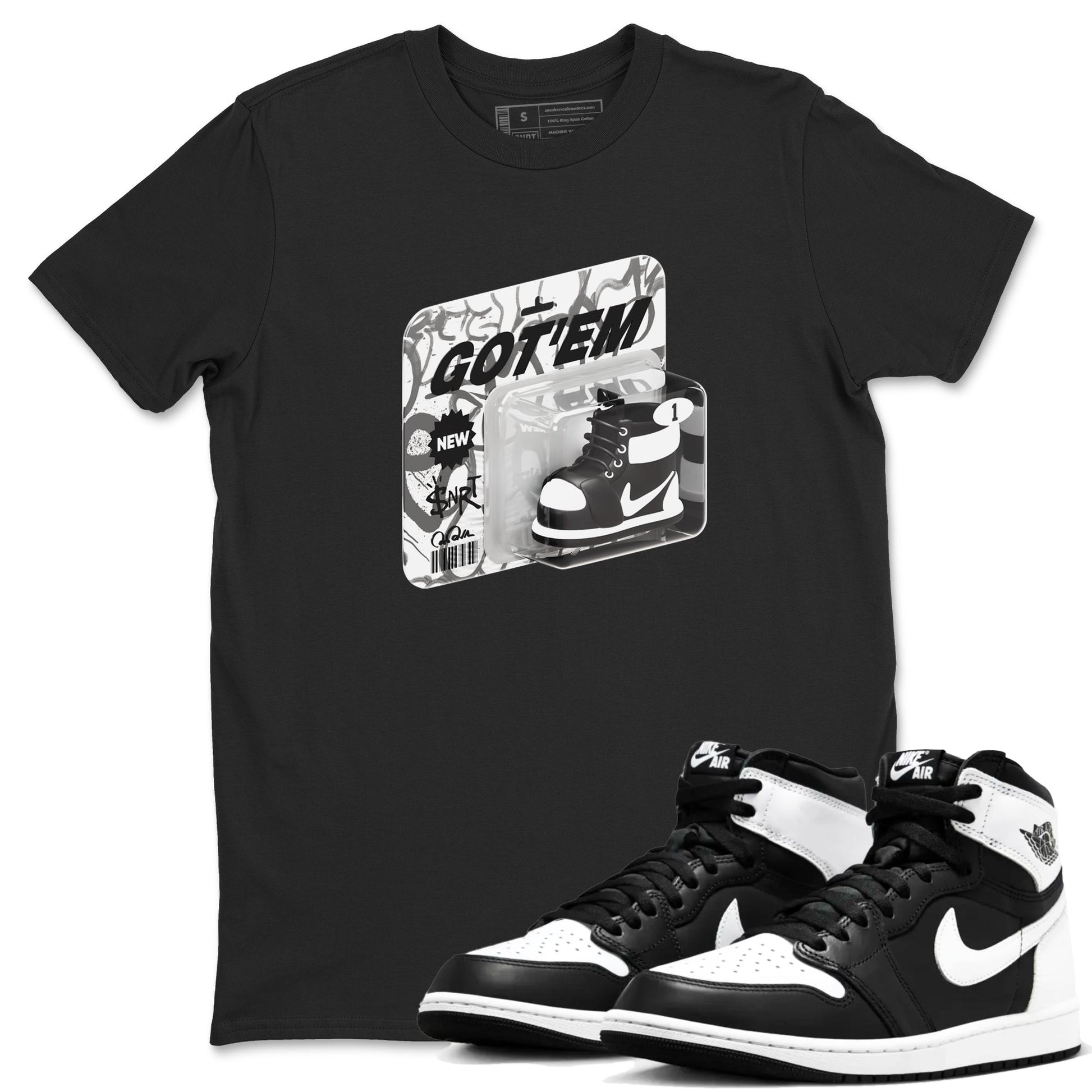 1s Black White shirt to match jordans Vintage Toy Packaging sneaker tees Air Jordan 1 High OG Black White SNRT Sneaker Release Tees unisex cotton Black 1 crew neck shirt