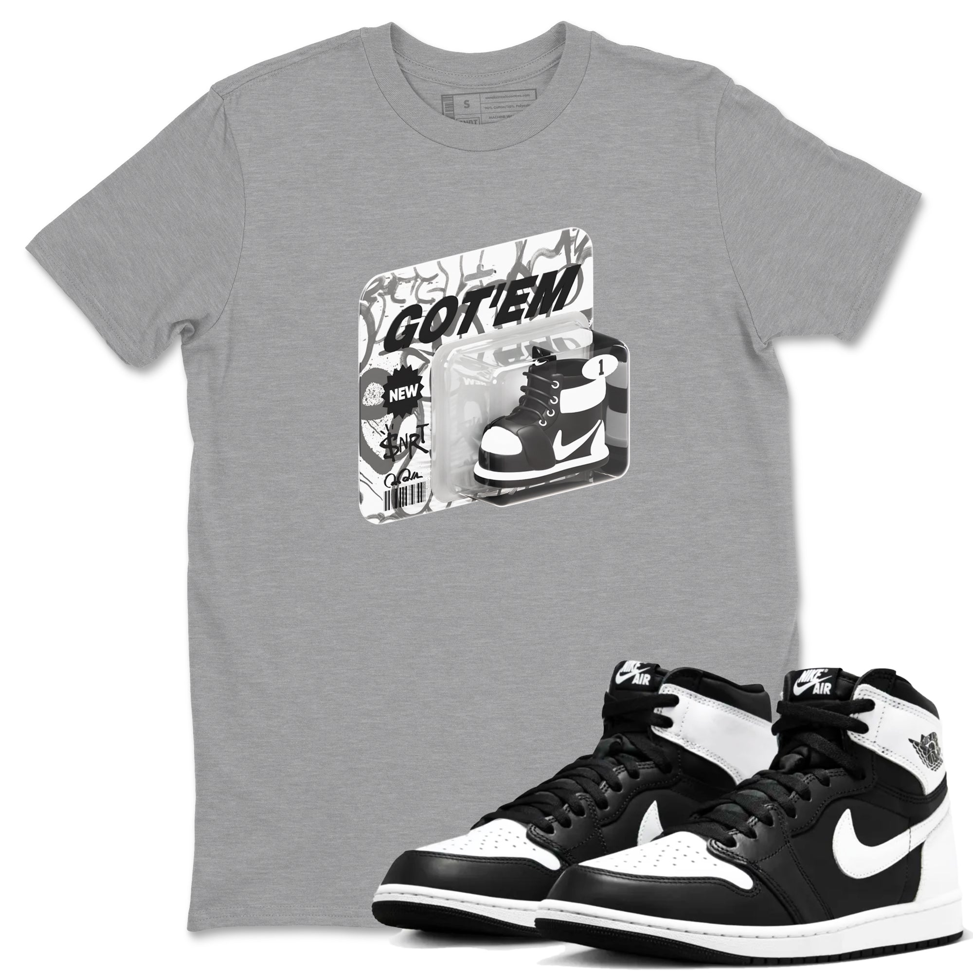 1s Black White shirt to match jordans Vintage Toy Packaging sneaker tees Air Jordan 1 High OG Black White SNRT Sneaker Release Tees unisex cotton Heather Grey 1 crew neck shirt