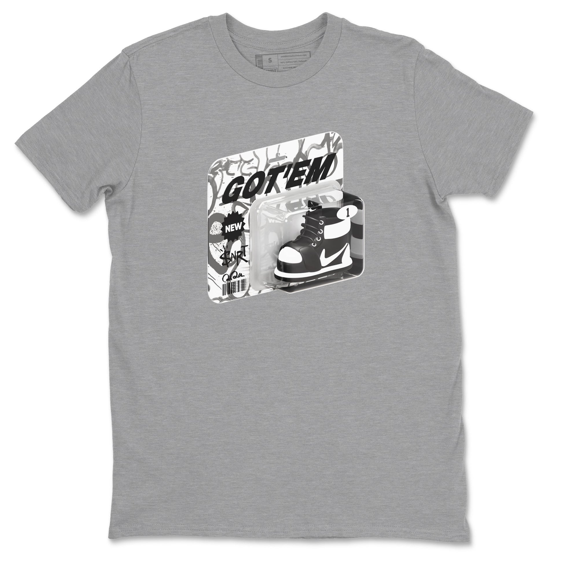 1s Black White shirt to match jordans Vintage Toy Packaging sneaker tees Air Jordan 1 High OG Black White SNRT Sneaker Release Tees unisex cotton Heather Grey 2 crew neck shirt