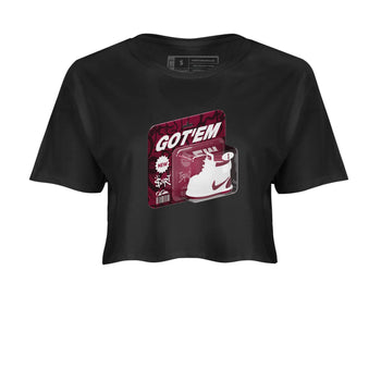 1s Metallic Burgundy shirt to match jordans Vintage Toy Packaging sneaker tees AJ1 Metallic Burgundy SNRT Sneaker Release Tees Black 2 Crop T-Shirt