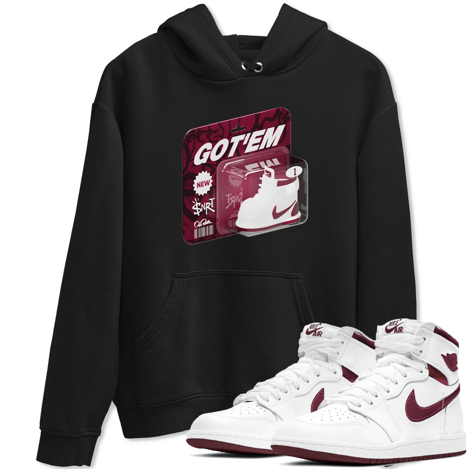 1s Metallic Burgundy shirt to match jordans Vintage Toy Packaging sneaker tees AJ1 Metallic Burgundy SNRT Sneaker Release Tees Unisex Black 1 T-Shirt