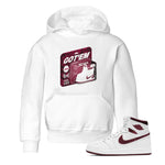 1s Metallic Burgundy shirt to match jordans Vintage Toy Packaging sneaker tees AJ1 Metallic Burgundy SNRT Sneaker Release Tees Baby Toddler White 1 T-Shirt