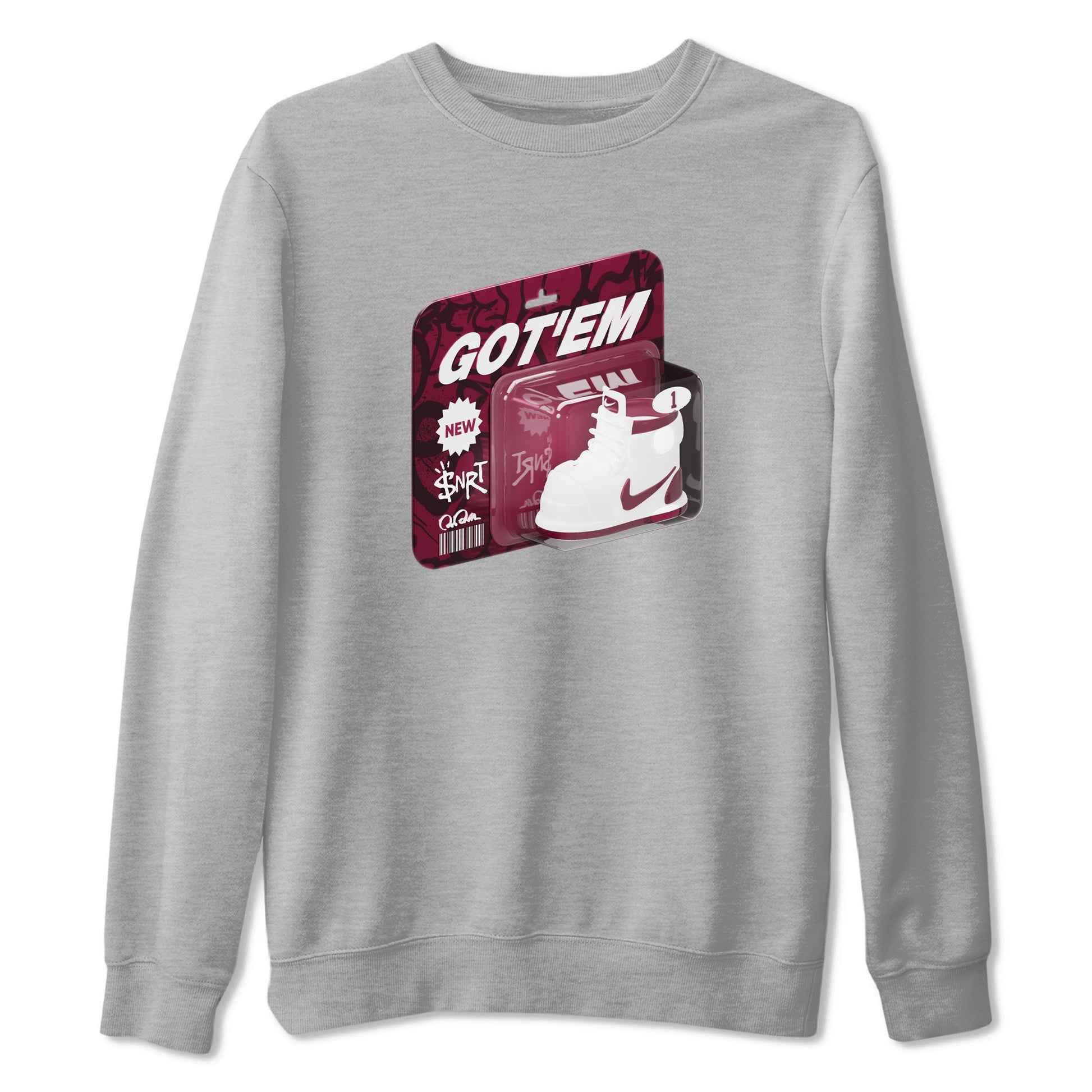 1s Metallic Burgundy shirt to match jordans Vintage Toy Packaging sneaker tees AJ1 Metallic Burgundy SNRT Sneaker Release Tees Unisex Heather Grey 2 T-Shirt