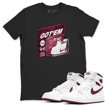 1s Metallic Burgundy shirt to match jordans Vintage Toy Packaging sneaker tees AJ1 Metallic Burgundy SNRT Sneaker Release Tees Unisex Black 1 T-Shirt