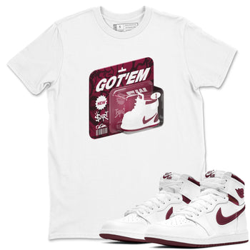 1s Metallic Burgundy shirt to match jordans Vintage Toy Packaging sneaker tees AJ1 Metallic Burgundy SNRT Sneaker Release Tees Unisex White 1 T-Shirt