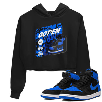 Air Jordan 1 Royal Reimagined shirt to match jordans Vintage Toy Packaging sneaker tees AJ1 Royal Reimagined SNRT Sneaker Release Tees Black 1 Crop T-Shirt