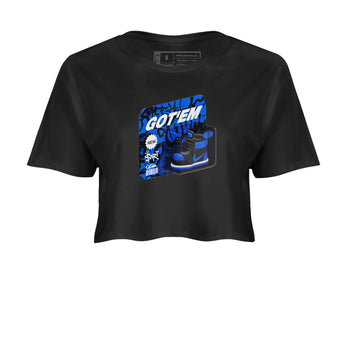 Air Jordan 1 Royal Reimagined shirt to match jordans Vintage Toy Packaging sneaker tees AJ1 Royal Reimagined SNRT Sneaker Release Tees Black 2 Crop T-Shirt