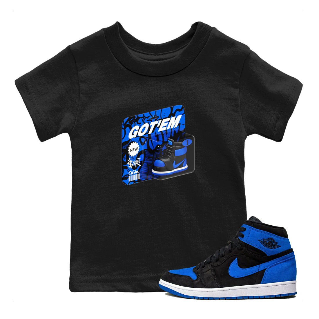Air Jordan 1 Royal Reimagined shirt to match jordans Vintage Toy Packaging sneaker tees AJ1 Royal Reimagined SNRT Sneaker Release Tees Baby Toddler Black 1 T-Shirt
