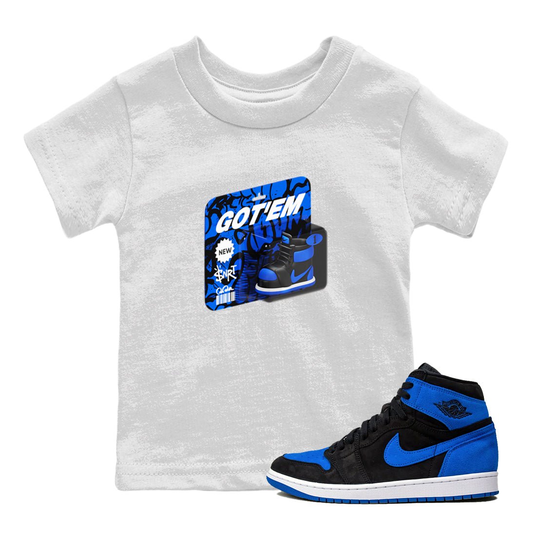 Air Jordan 1 Royal Reimagined shirt to match jordans Vintage Toy Packaging sneaker tees AJ1 Royal Reimagined SNRT Sneaker Release Tees Baby Toddler White 1 T-Shirt