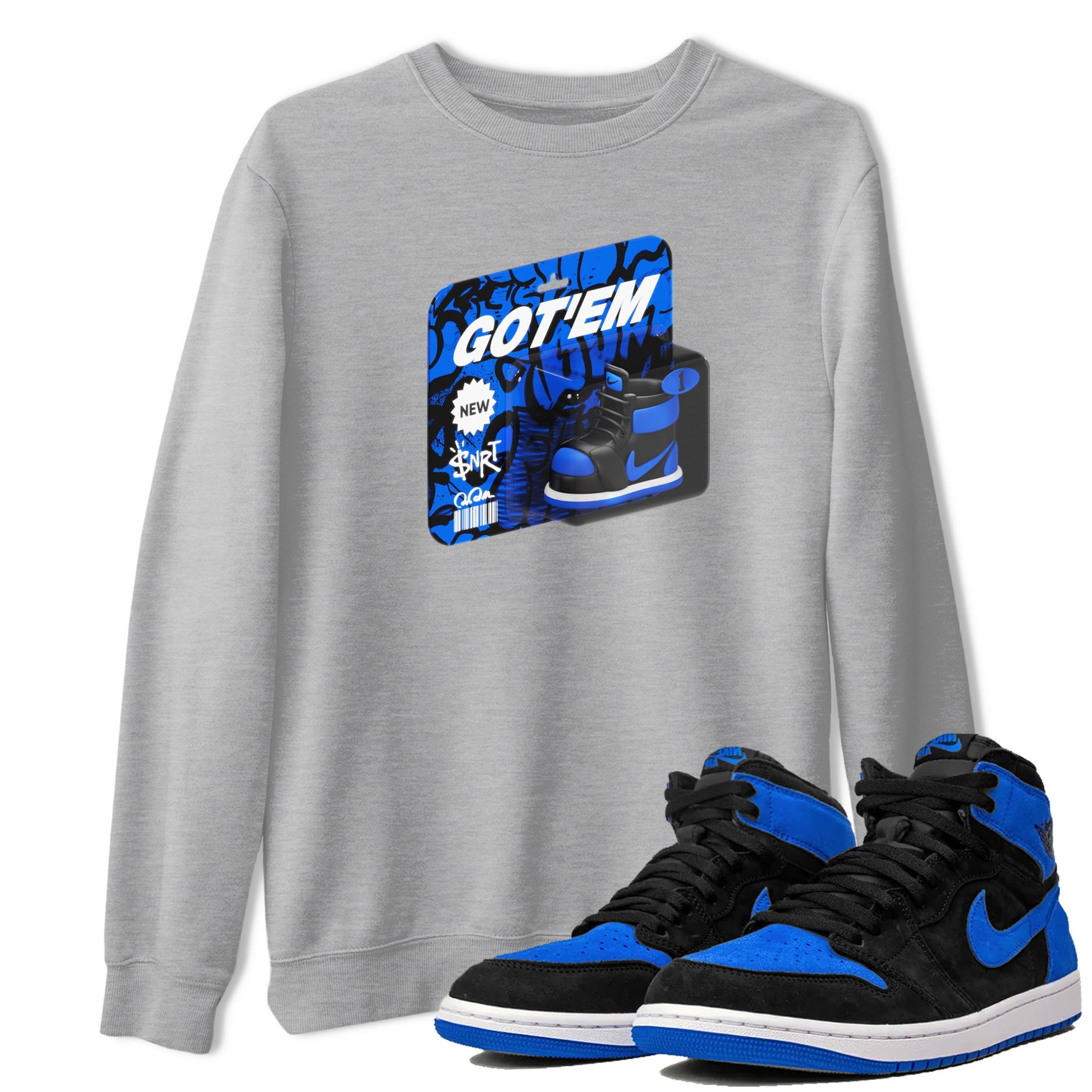 Air Jordan 1 Royal Reimagined shirt to match jordans Vintage Toy Packaging sneaker tees AJ1 Royal Reimagined SNRT Sneaker Release Tees Unisex Heather Grey 1 T-Shirt