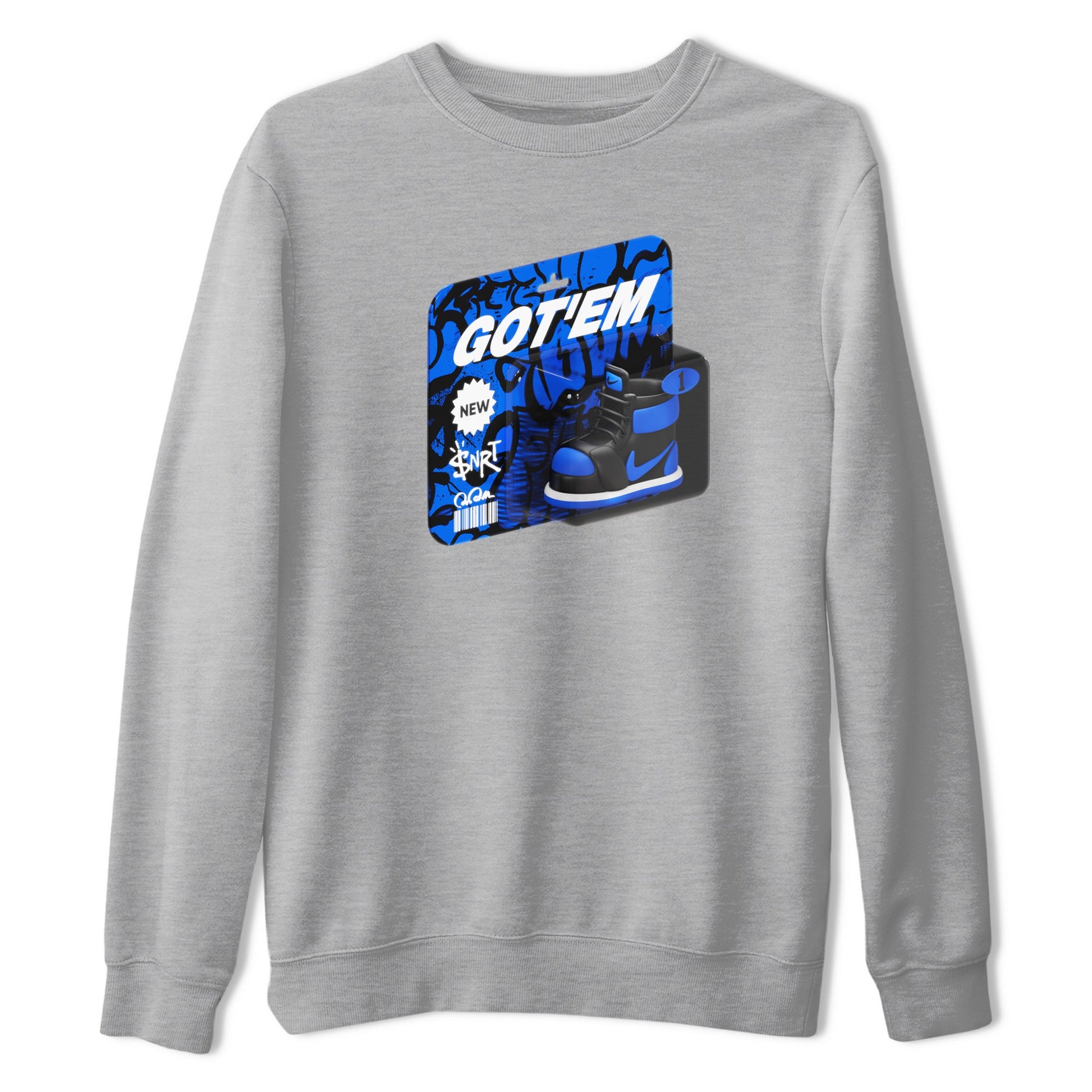 Air Jordan 1 Royal Reimagined shirt to match jordans Vintage Toy Packaging sneaker tees AJ1 Royal Reimagined SNRT Sneaker Release Tees Unisex Heather Grey 2 T-Shirt