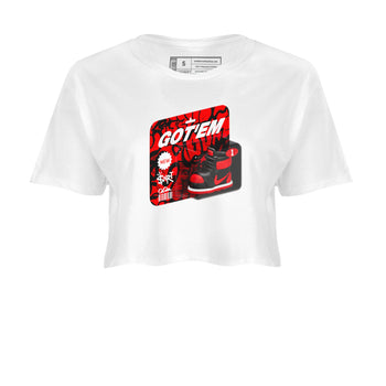 Air Jordan 1 Satin Bred shirt to match jordans Vintage Toy Packaging sneaker tees AJ1 Satin Bred SNRT Sneaker Release Tees White 2 Crop T-Shirt