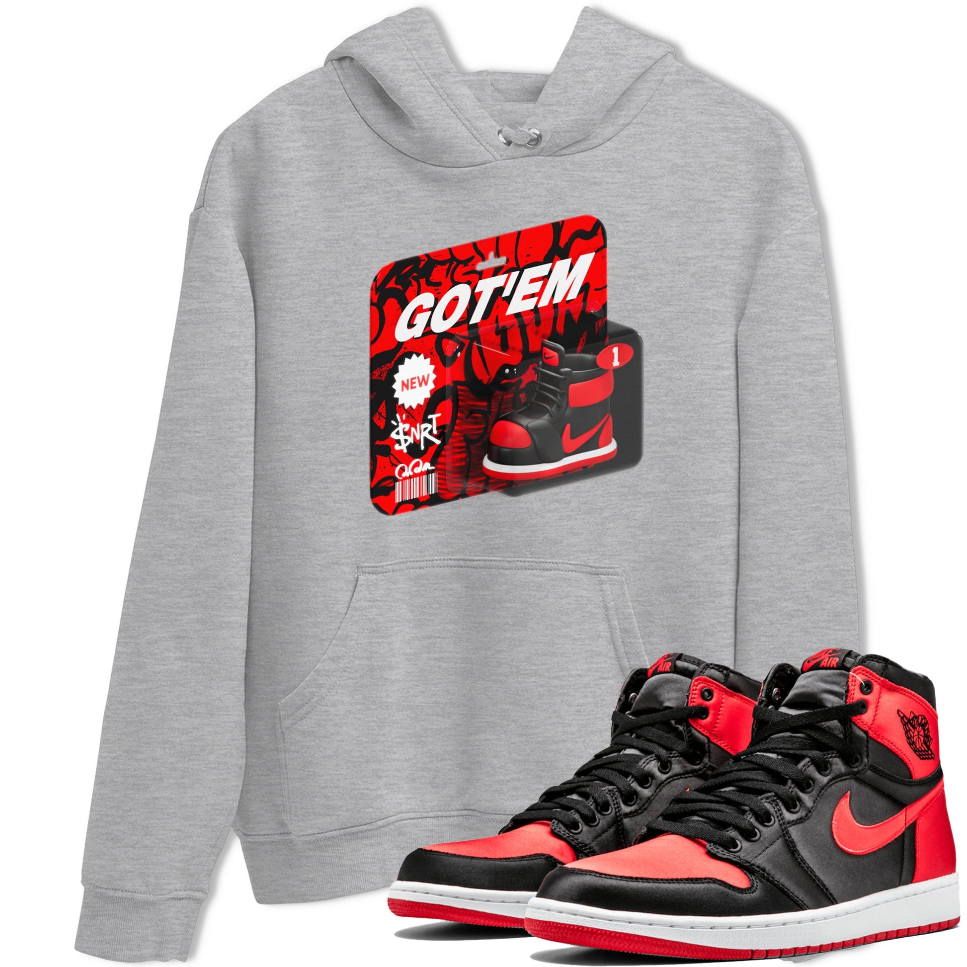 Air Jordan 1 Satin Bred shirt to match jordans Vintage Toy Packaging sneaker tees AJ1 Satin Bred SNRT Sneaker Release Tees Unisex Heather Grey 1 T-Shirt