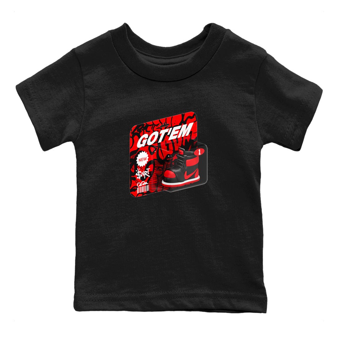 Air Jordan 1 Satin Bred shirt to match jordans Vintage Toy Packaging sneaker tees AJ1 Satin Bred SNRT Sneaker Release Tees Baby Toddler Black 2 T-Shirt