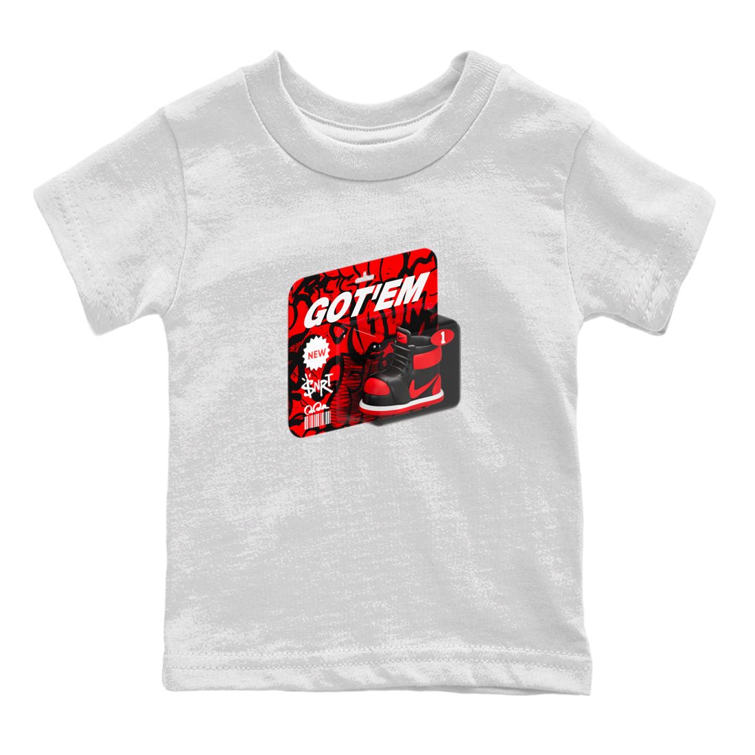 Air Jordan 1 Satin Bred shirt to match jordans Vintage Toy Packaging sneaker tees AJ1 Satin Bred SNRT Sneaker Release Tees Baby Toddler White 2 T-Shirt