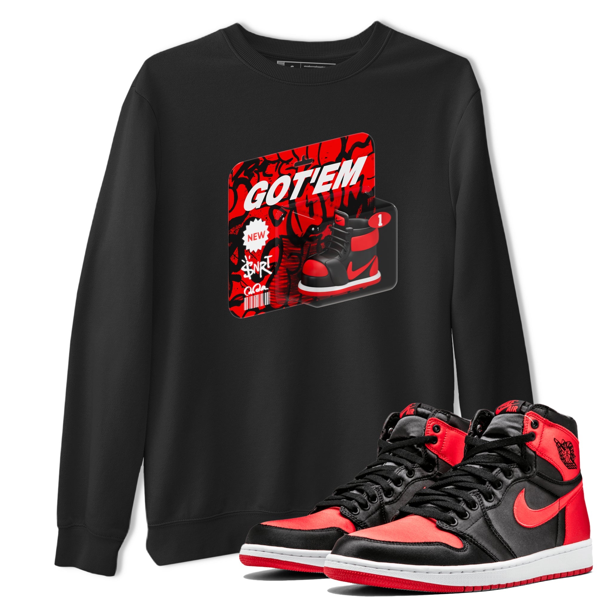 Air Jordan 1 Satin Bred shirt to match jordans Vintage Toy Packaging sneaker tees AJ1 Satin Bred SNRT Sneaker Release Tees Unisex Black 1 T-Shirt