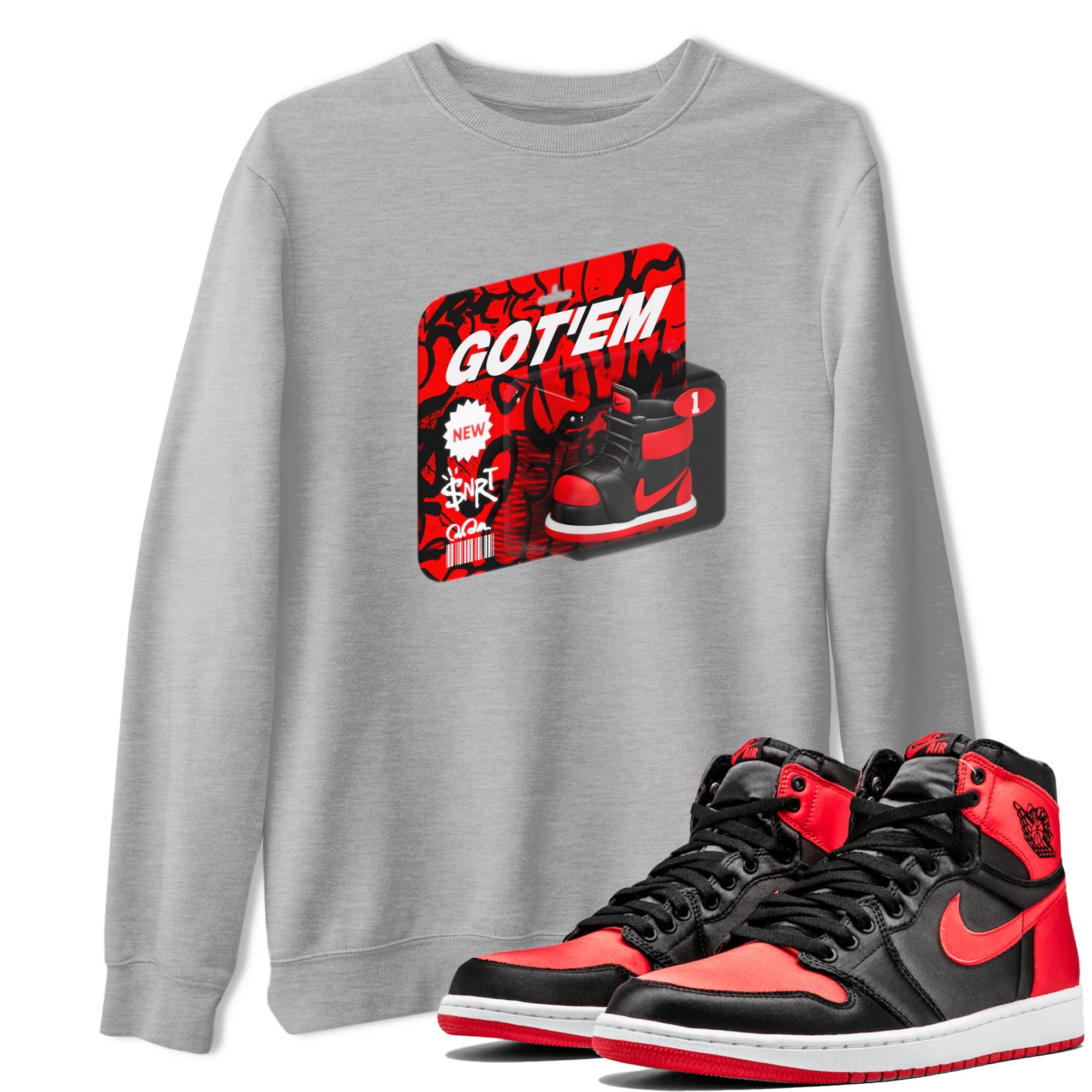 Air Jordan 1 Satin Bred shirt to match jordans Vintage Toy Packaging sneaker tees AJ1 Satin Bred SNRT Sneaker Release Tees Unisex Heather Grey 1 T-Shirt