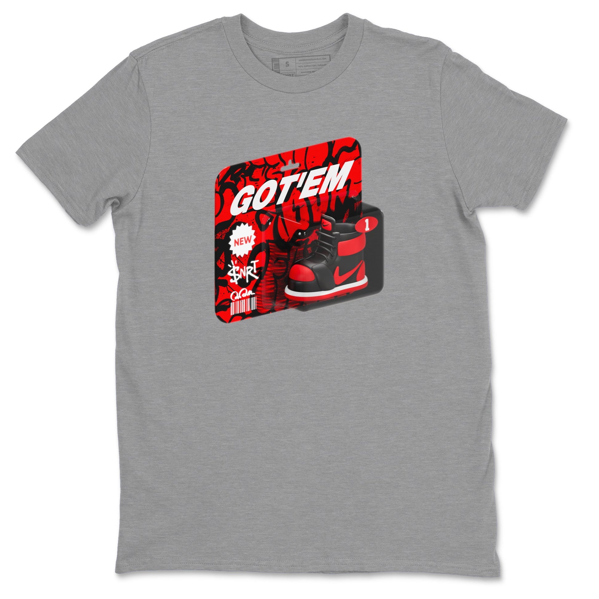 Air Jordan 1 Satin Bred shirt to match jordans Vintage Toy Packaging sneaker tees AJ1 Satin Bred SNRT Sneaker Release Tees Unisex Heather Grey 2 T-Shirt