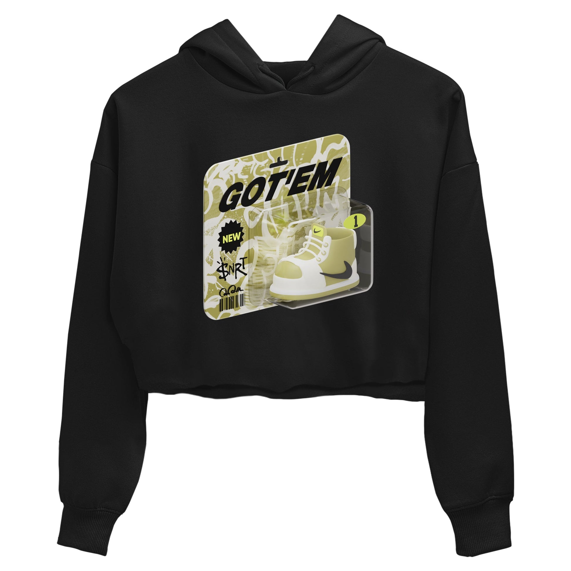 Air Jordan 1 Travis Scott Golf Olive shirt to match jordans Vintage Toy Packaging sneaker tees AJ1 Travis Scott Golf Olive SNRT Sneaker Release Tees Black 2 Crop T-Shirt